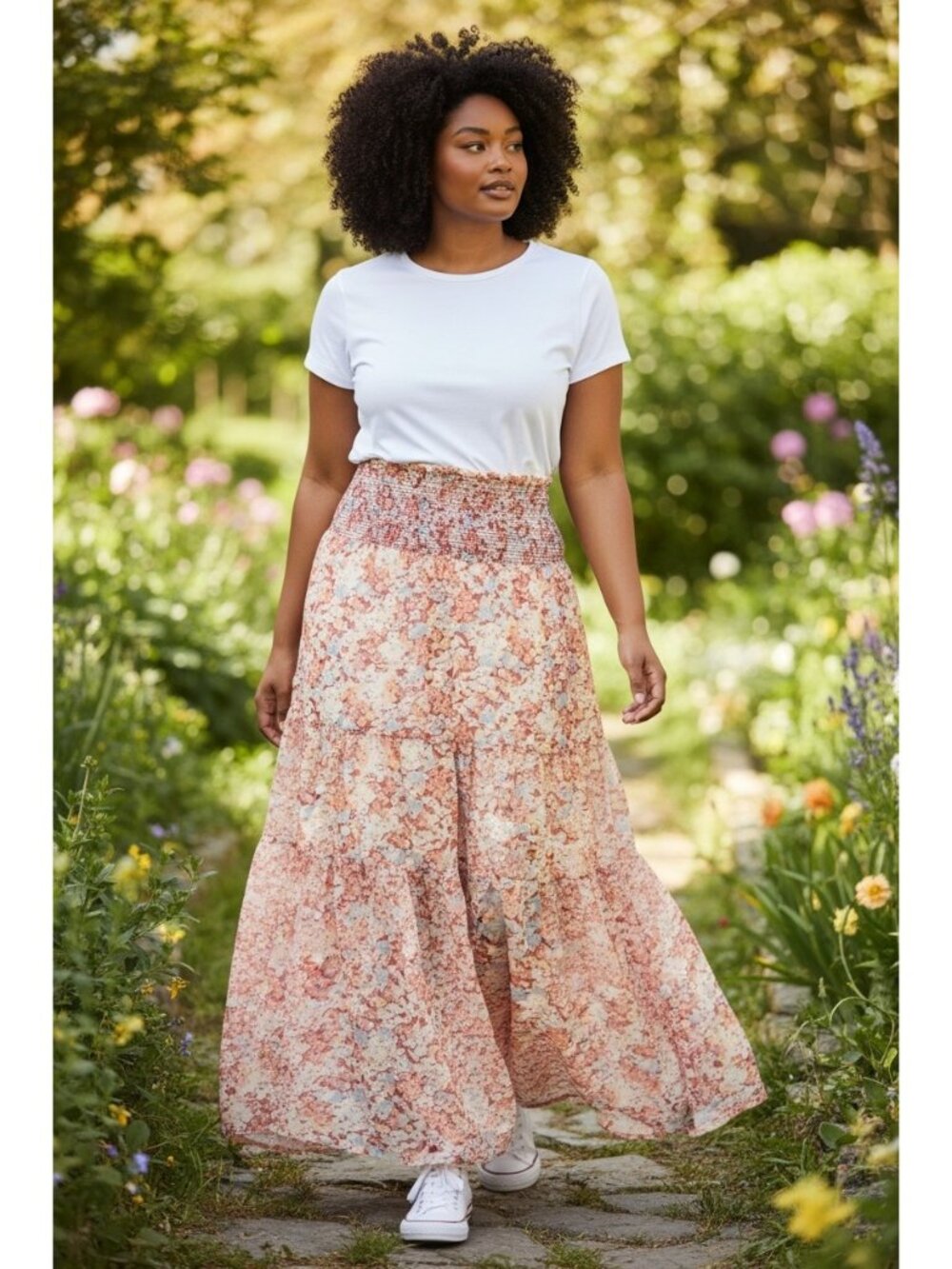 Lauren Ralph Lauren Womens Size 14W Floral Tiered Maxi Skirt Elasticize Waist - Picture 1 of 16